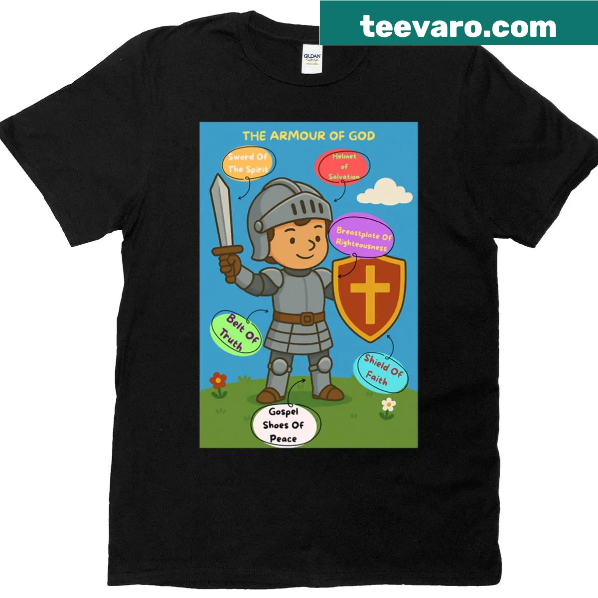 Inspirational T-shirt featuring 'Armour of God' typography — on a men's t-shirt