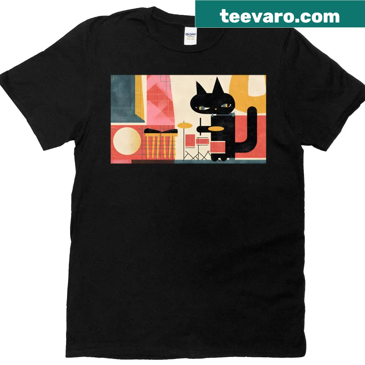 Vintage black cat jazz orchestra t-shirt — on a men's t-shirt