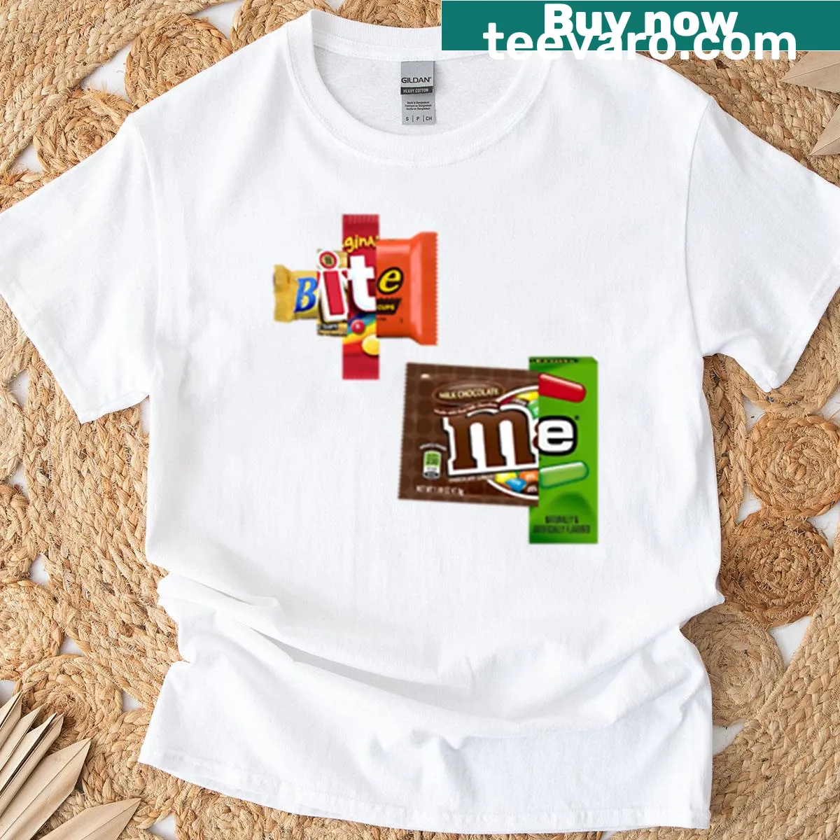 T-shirt with the phrase 'Bite Me' and candy graphics — on a men's t-shirt