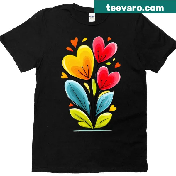 Heart with blooming flowers illustrated on a T-shirt