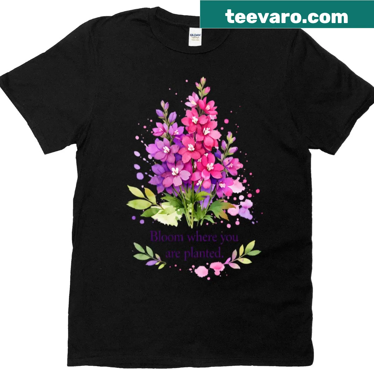 Watercolor wildflowers with the quote Bloom Where You Are Planted on T-shirt — on a men's t-shirt