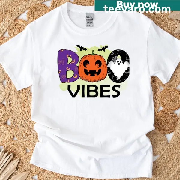 T-shirt with humorous 'Boo Vibes' text in playful typography