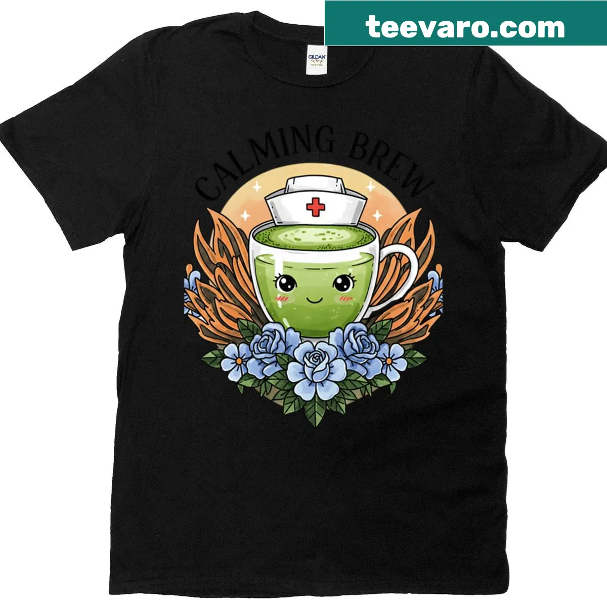Cute matcha cup graphic for a nurse-themed t-shirt — on a men's t-shirt