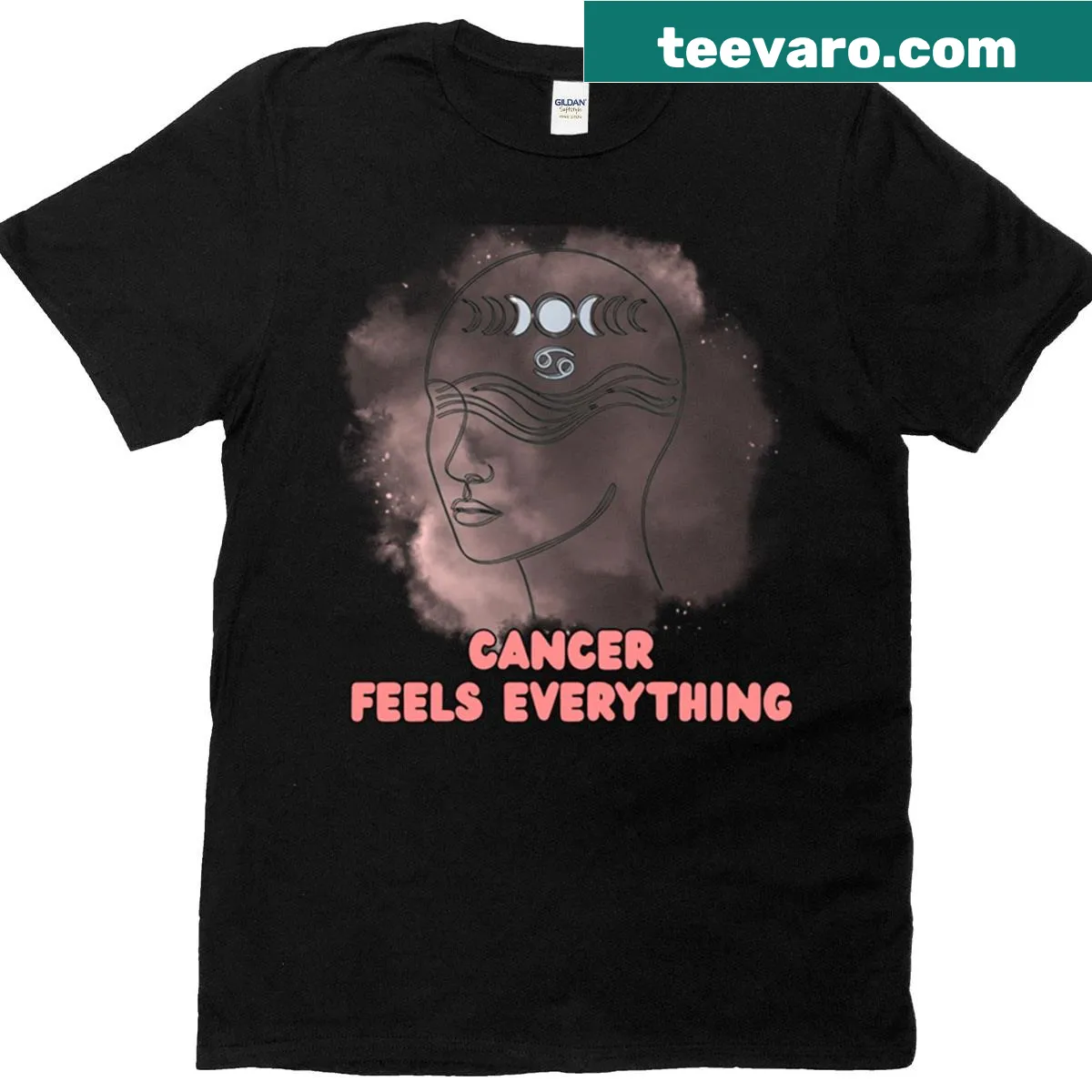 Minimal fine line zodiac art for Cancer on a t-shirt — on a men's t-shirt