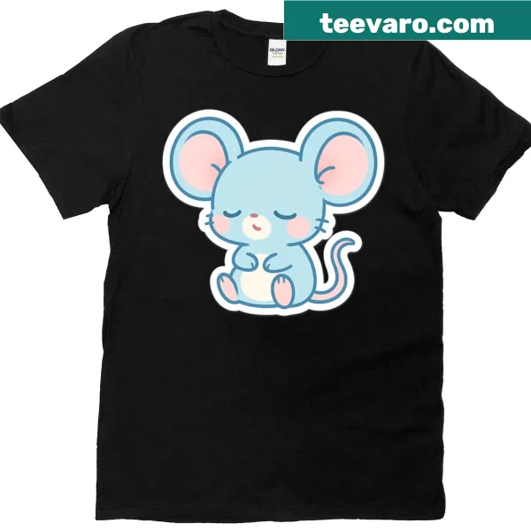 Cute T-shirt featuring a chibi sleepy mouse and stickers