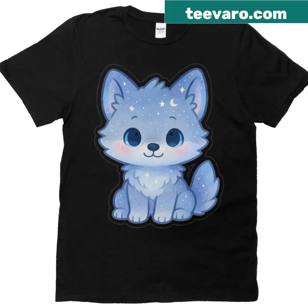 Chibi cartoon wolf pups illustrated on a cute t-shirt