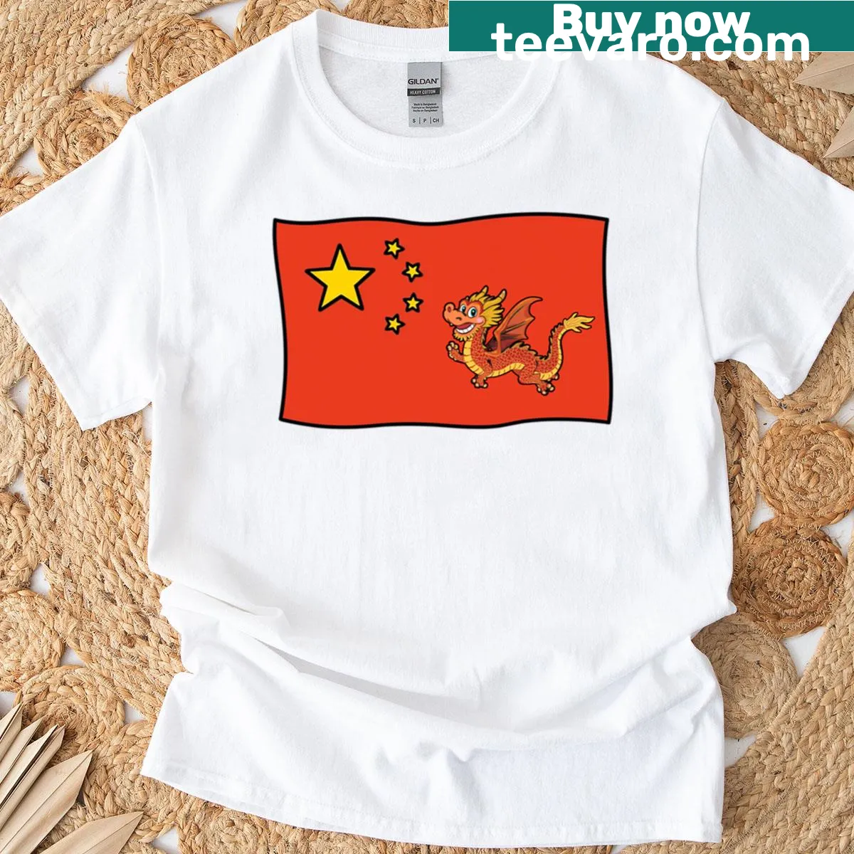 T-shirt with a China dragon and flag illustration — on a men's t-shirt