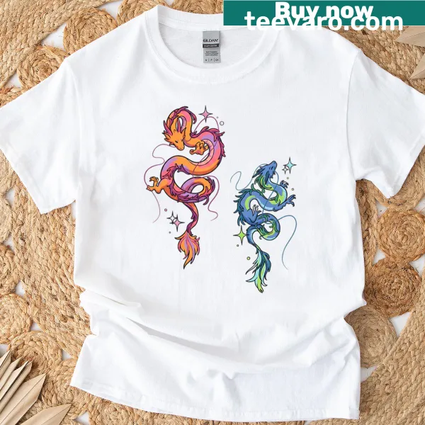 Fantasy-themed T-shirt featuring a dragon illustration in a yin yang design