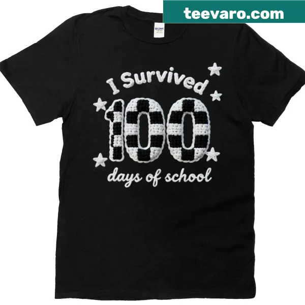 T-shirt with a crochet-style design celebrating 100 days of school