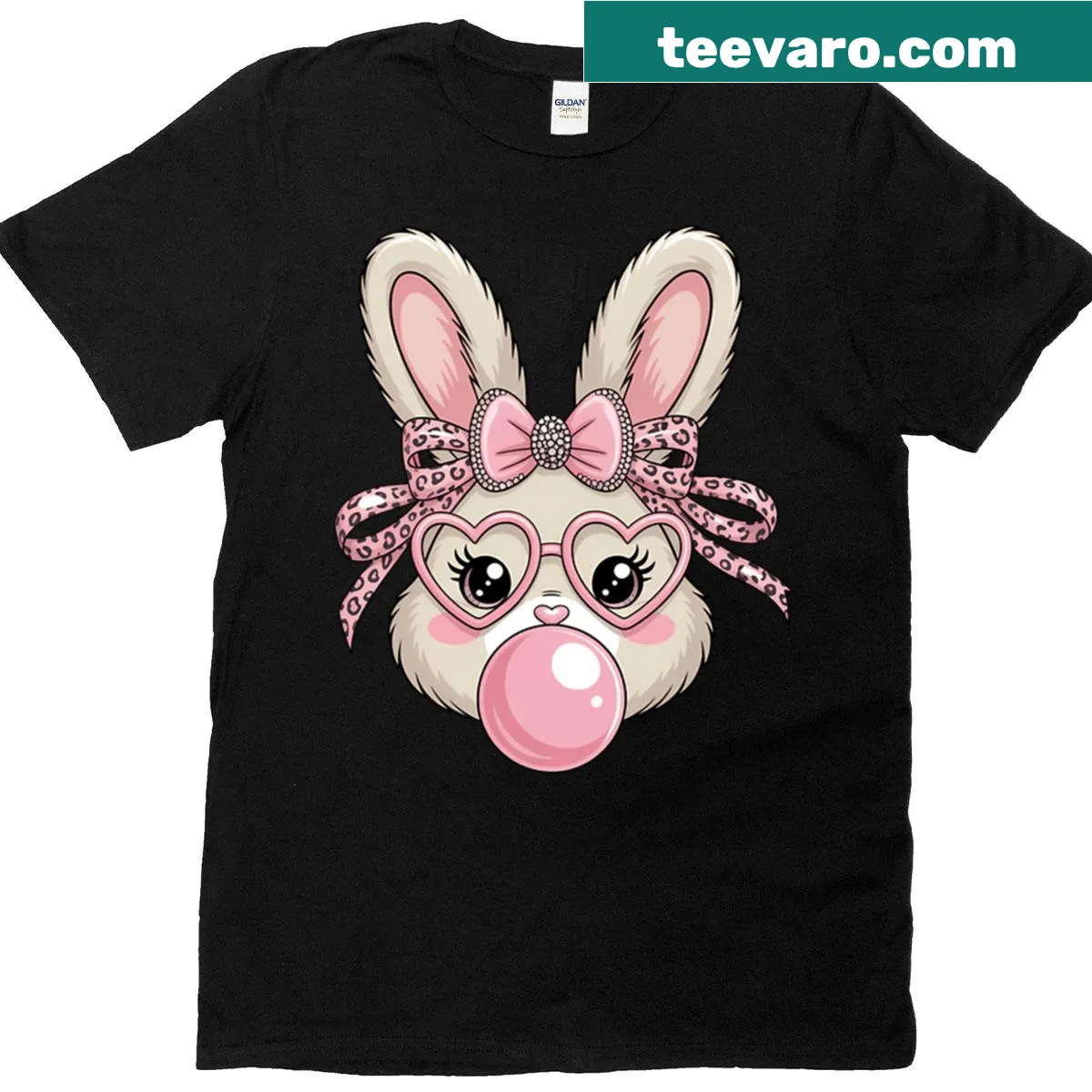 Cute bunny rabbit face with leopard glasses design for Easter. — on a men's t-shirt