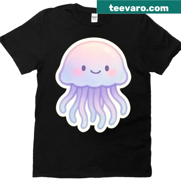 Playful jellyfish graphic in sticker style on a relaxed t-shirt