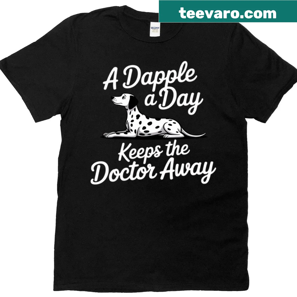 Dapple dachshund graphic on T-shirt — on a men's t-shirt
