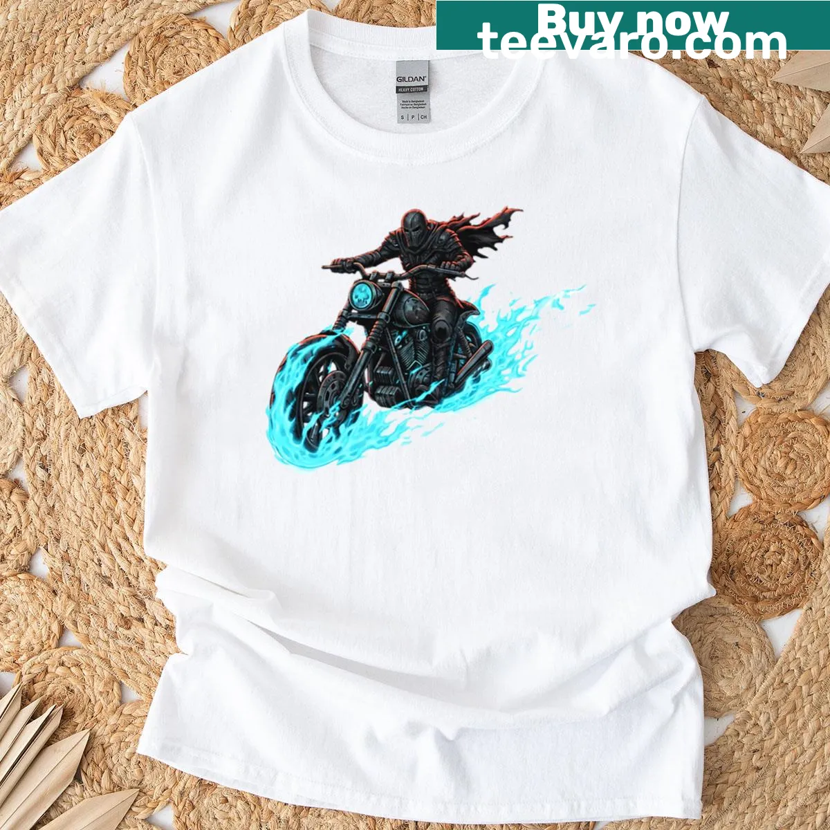 T-shirt featuring Ghost Rider motorcycle illustration — on a men's t-shirt