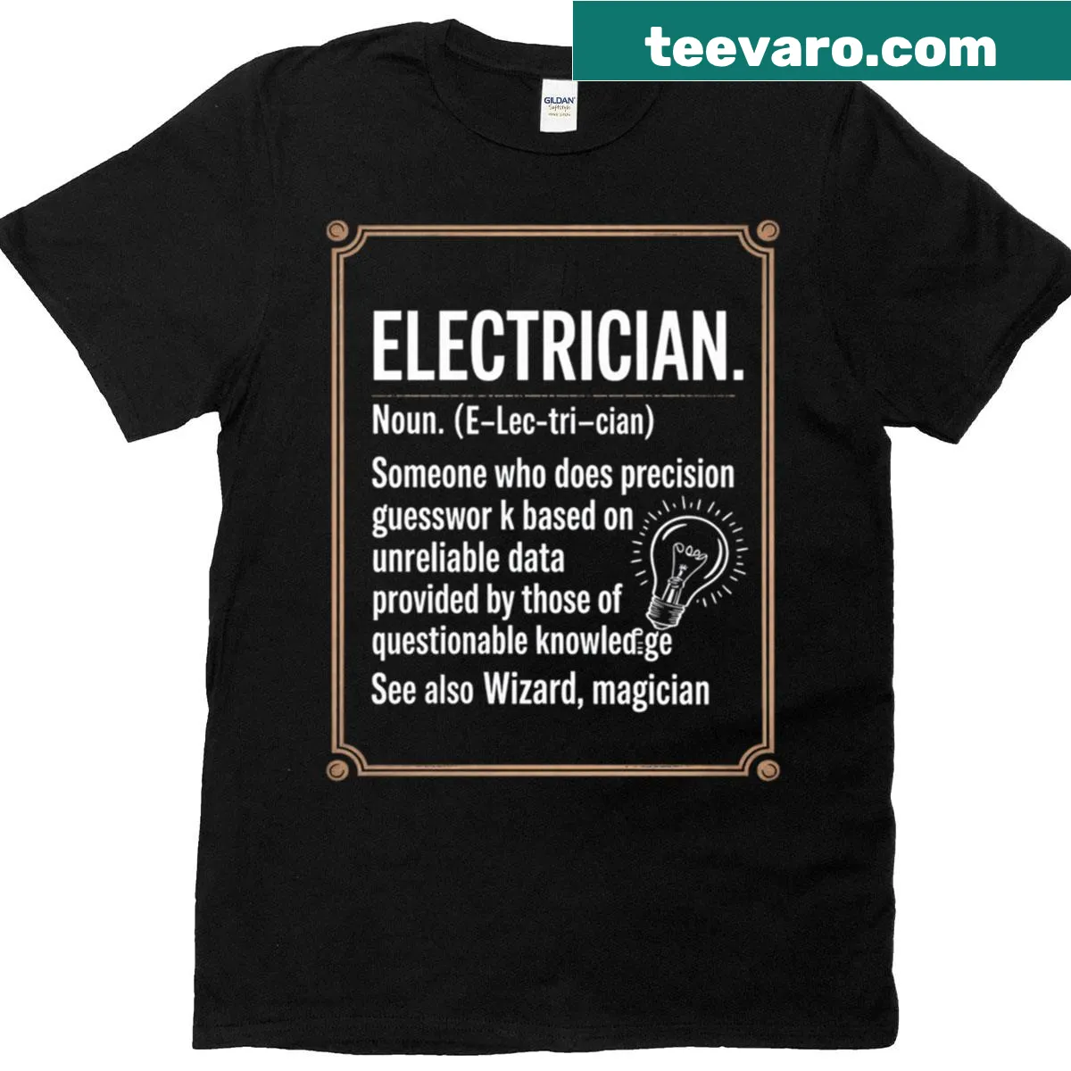 Electrician definition T-shirt for graduates with typography design — on a men's t-shirt