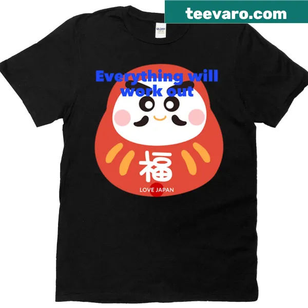 Cute Daruma doll illustration on a motivational T-shirt.