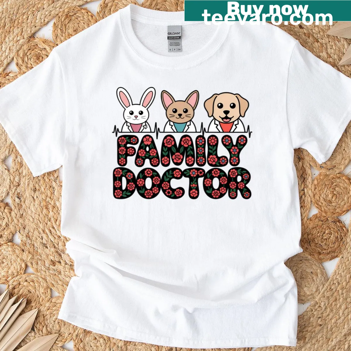Cute T-shirt with an illustration of an animal doctor representing family medicine — on a men's t-shirt