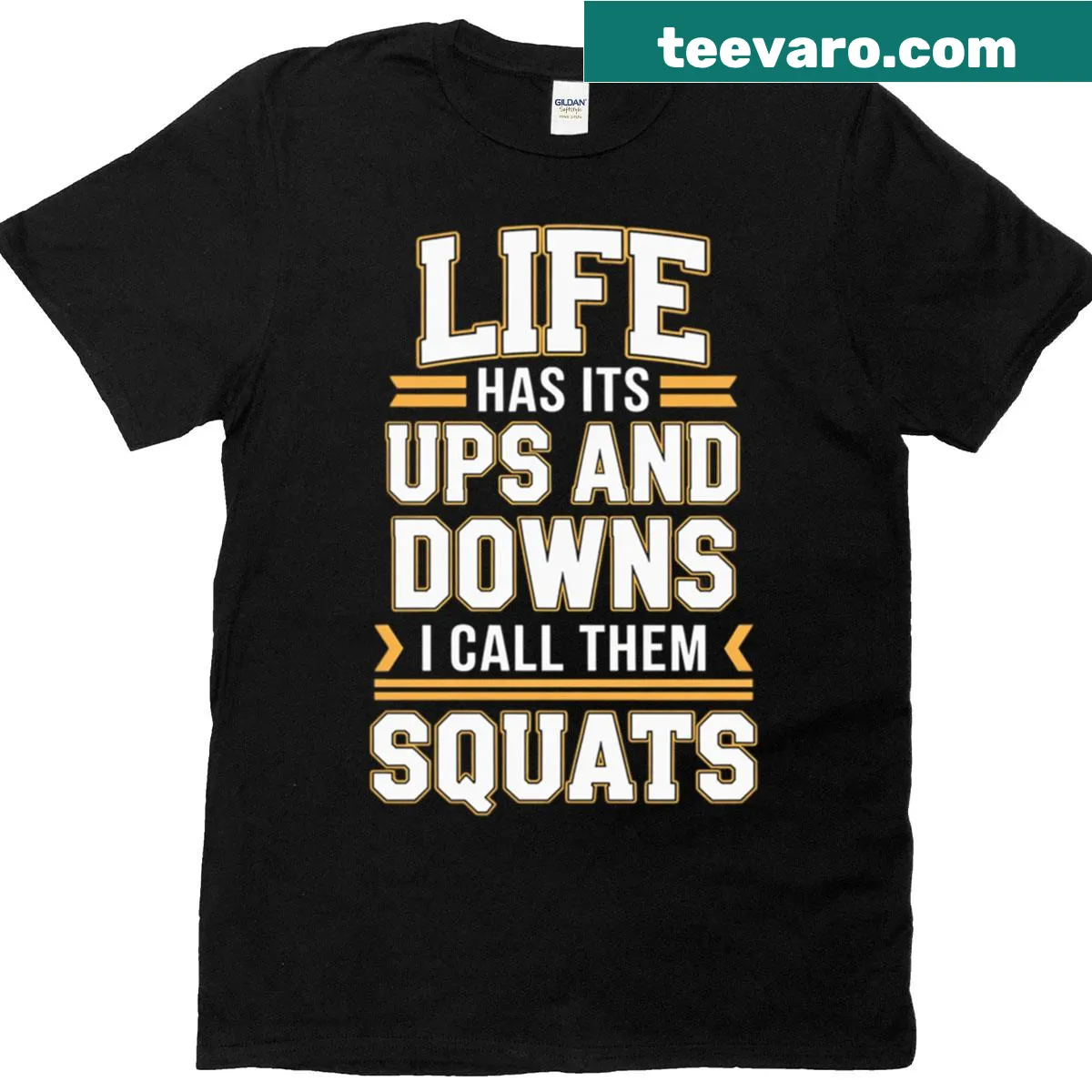 Motivational gym t-shirt featuring weights and squat graphics — on a men's t-shirt