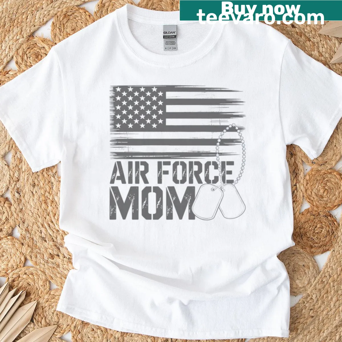T-shirt with the phrase 'My Favorite Airman Calls Me Mom' alongside an American flag — on a men's t-shirt