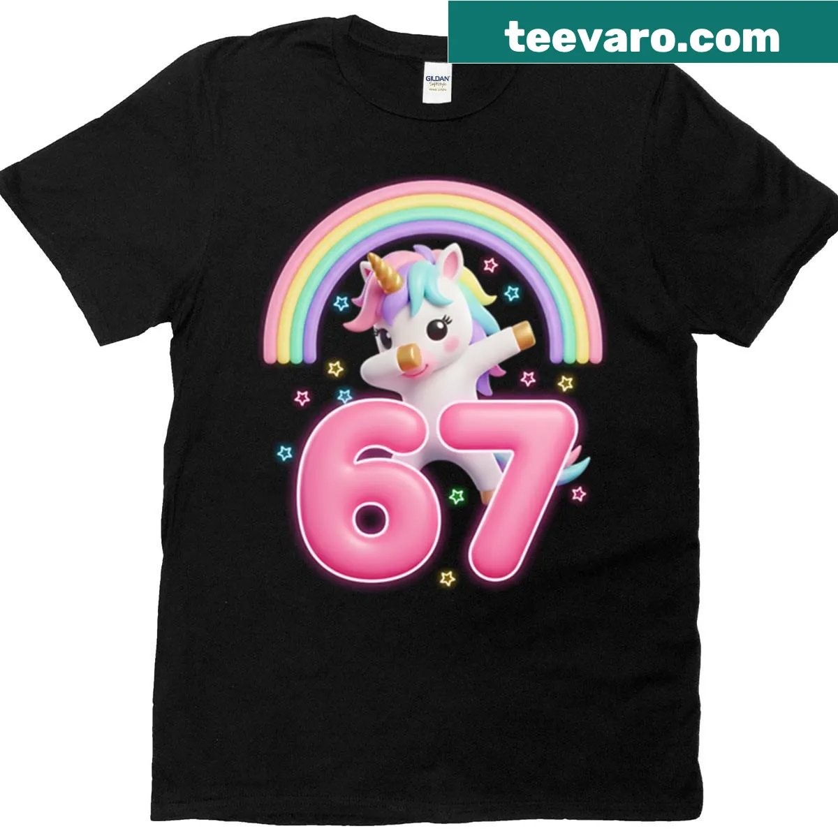 Dabbing unicorn graphic T-shirt with fun vibes design — on a men's t-shirt