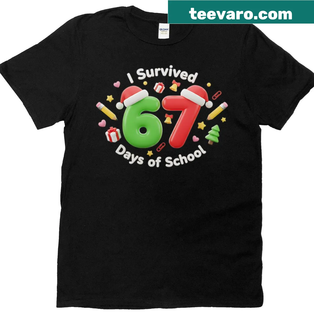 Typography design stating '67 Days Of School Holiday Survivor' on a t-shirt — on a men's t-shirt