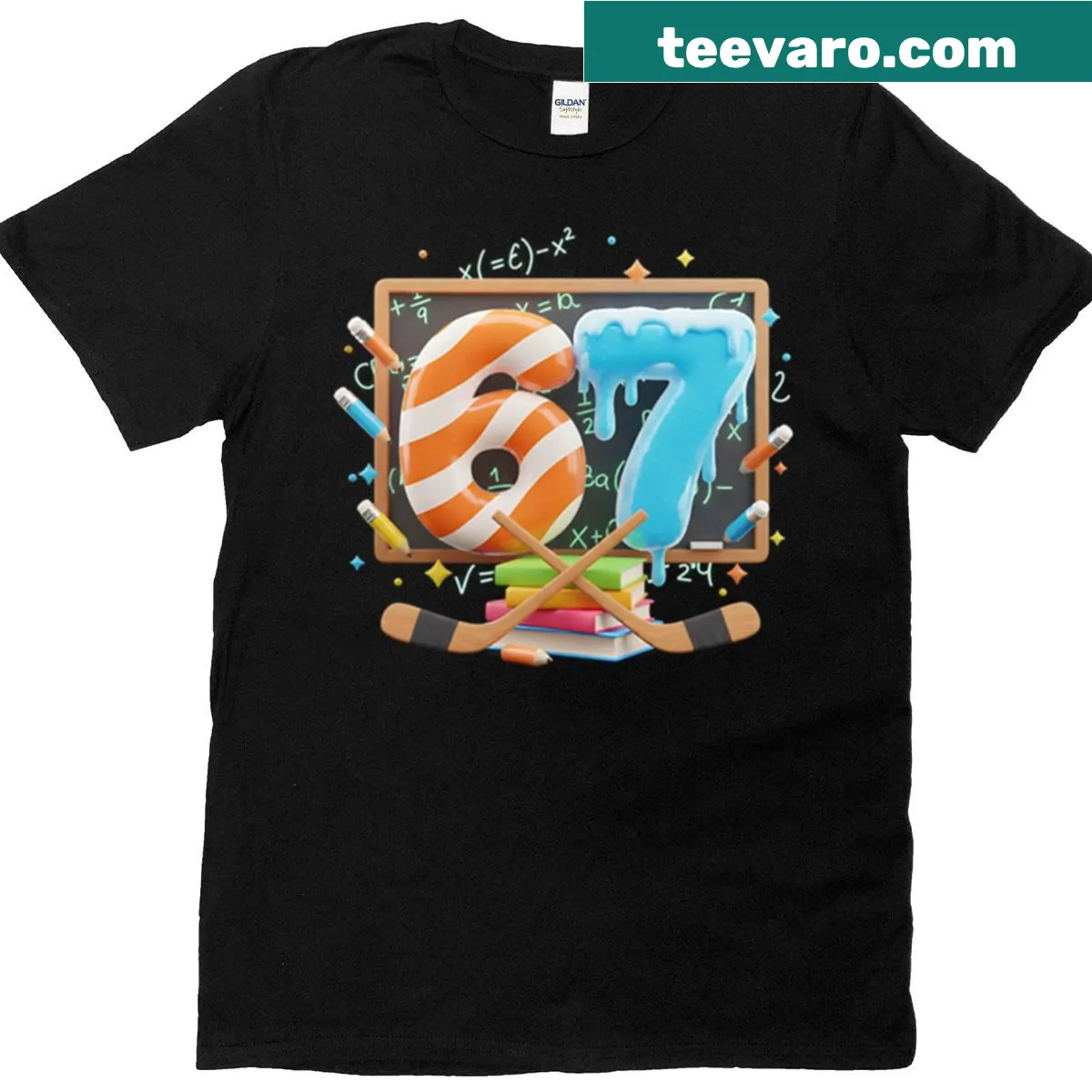 Humorous t-shirt depicting 67 days of school ice slime battle — on a men's t-shirt