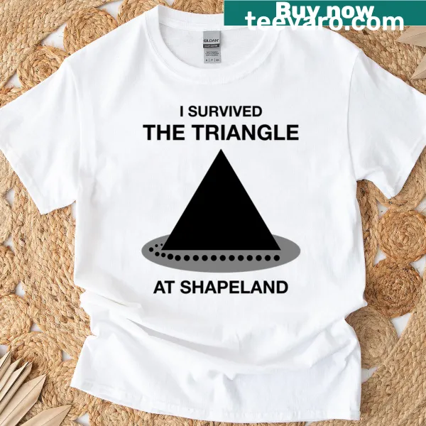 Playful T-shirt with a triangle design and humorous quote about math survival