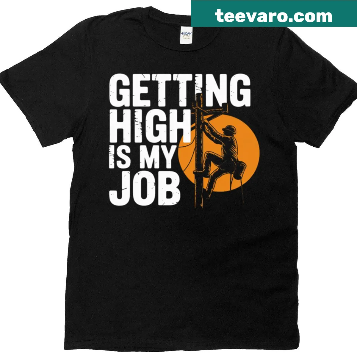Edgy arborist T-shirt with a humorous graphic about getting high — on a men's t-shirt