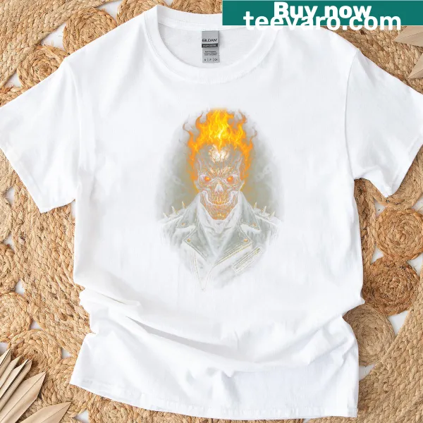 T-shirt featuring a ghost skull engulfed in fire
