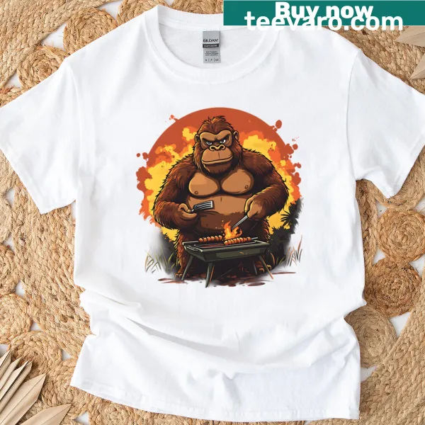 Funny gorilla graphic on barbecuing t-shirt