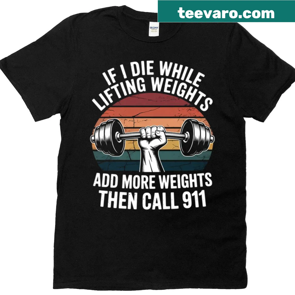 Gym t-shirt with humorous weightlifting phrase — on a men's t-shirt