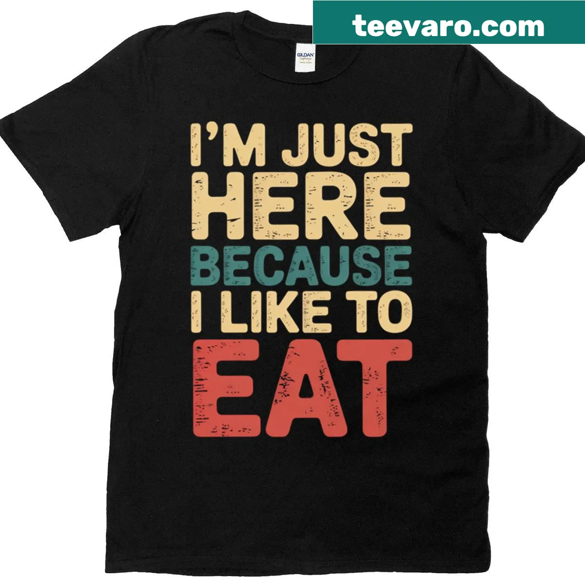 Funny T-shirt stating 'Gym Just Here Because I Like To Eat' for food-loving fitness enthusiasts — on a men's t-shirt