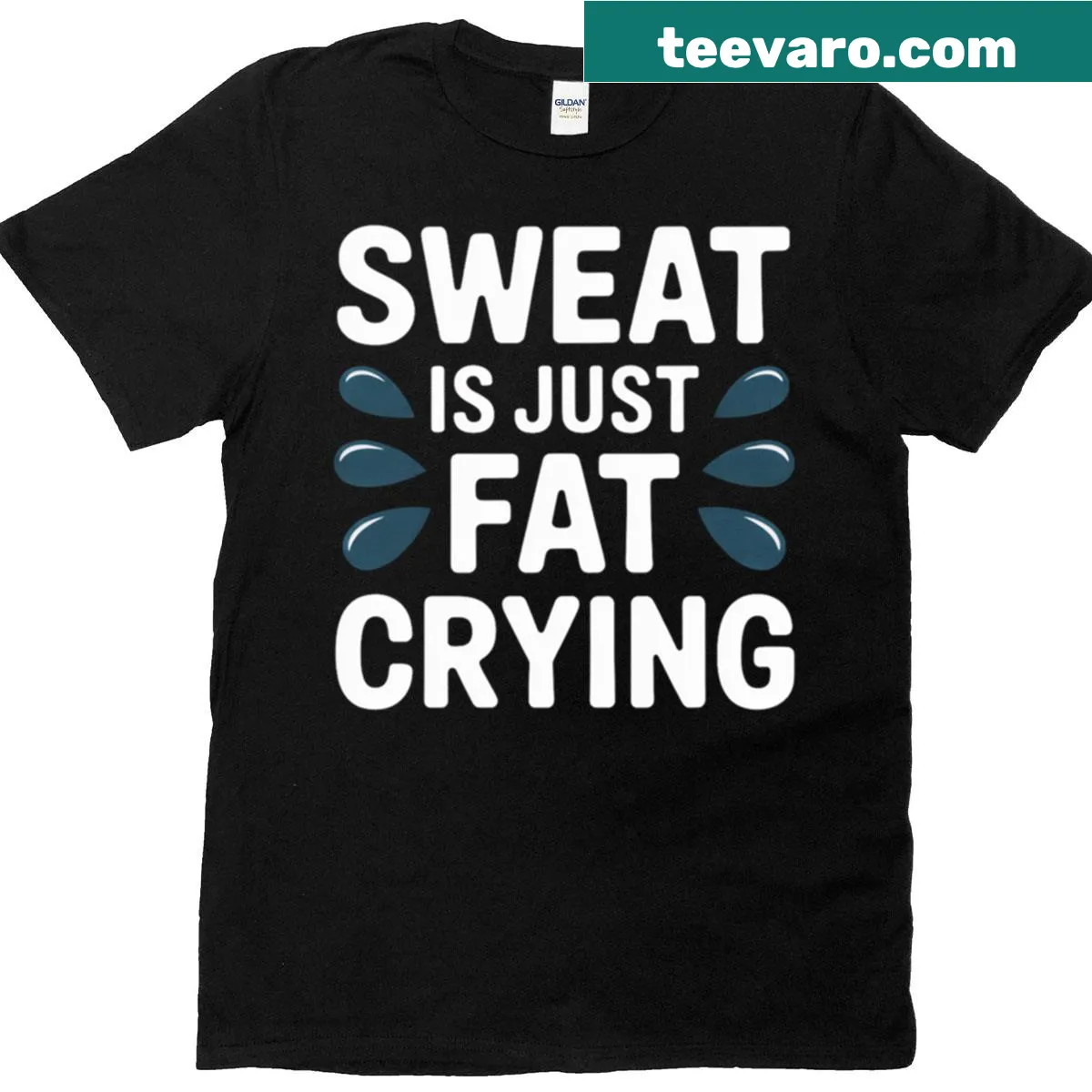 Funny T-shirt with a fitness saying about sweat and fat — on a men's t-shirt
