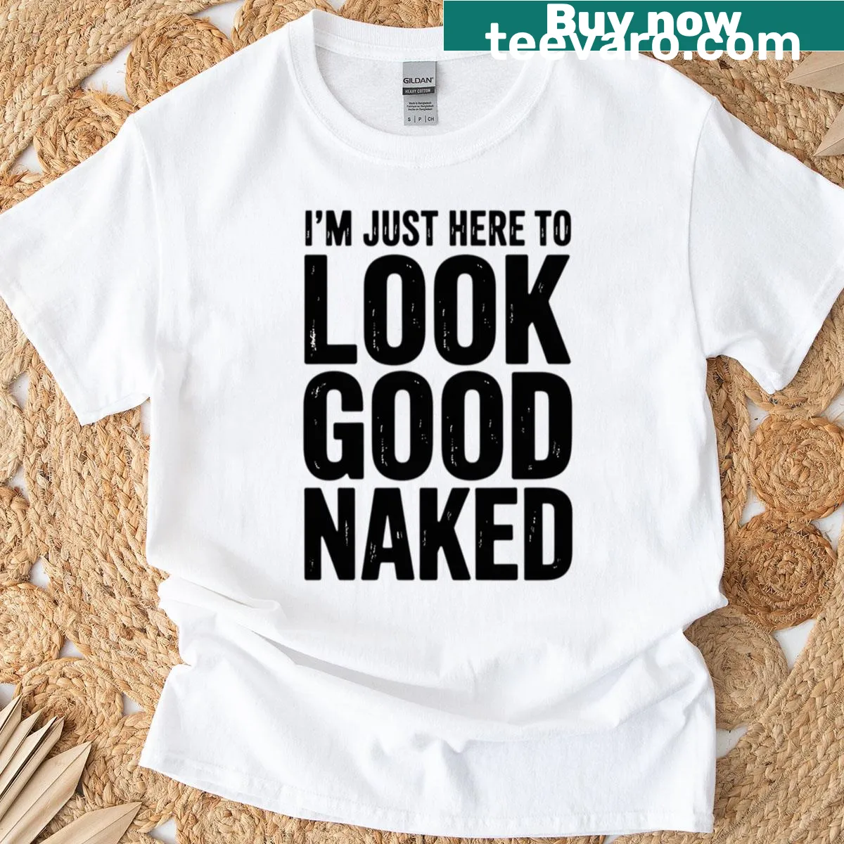 Humorous fitness t-shirt with 'Look Good Naked' slogan — on a men's t-shirt