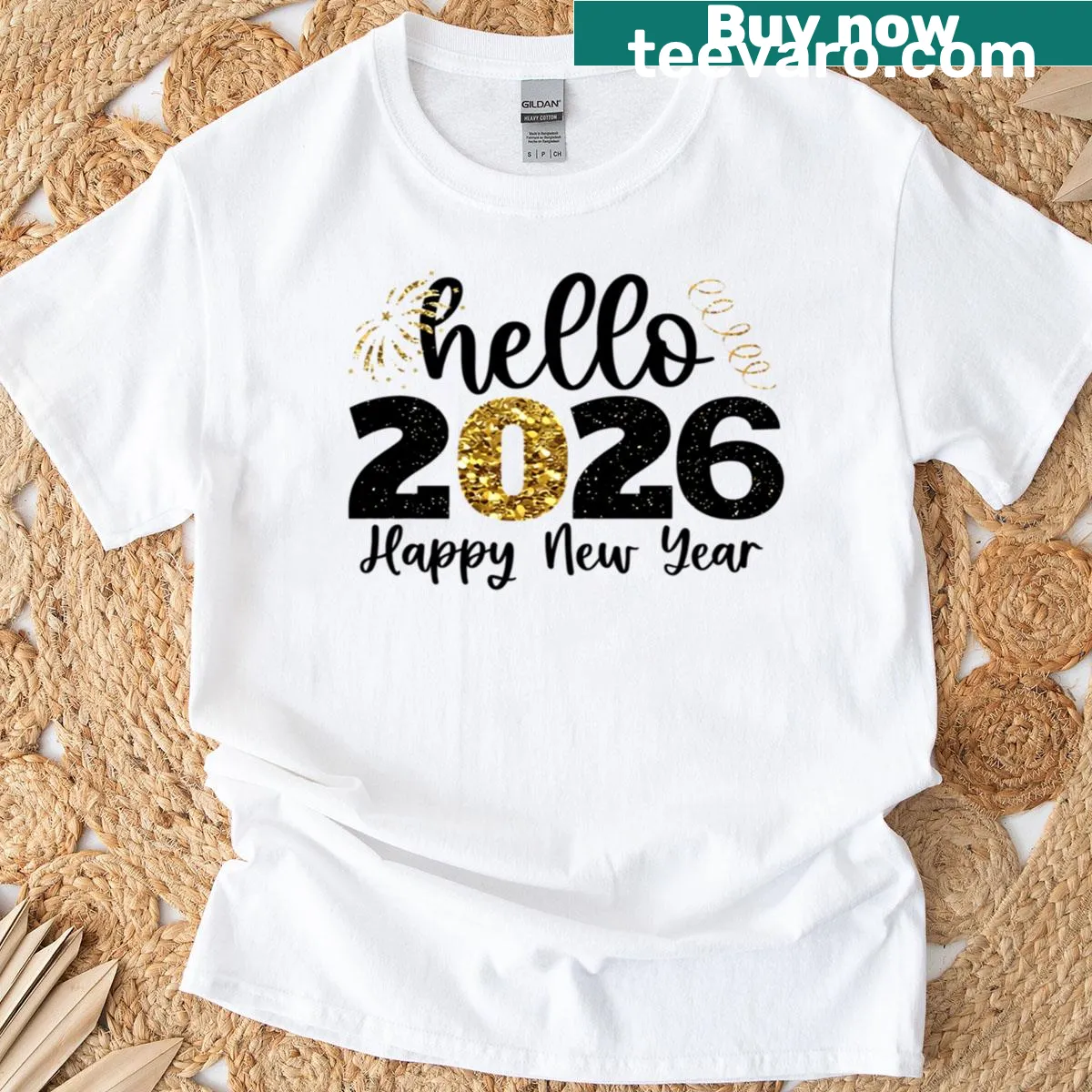 Typography New Year t-shirt saying Hello 2026 — on a men's t-shirt