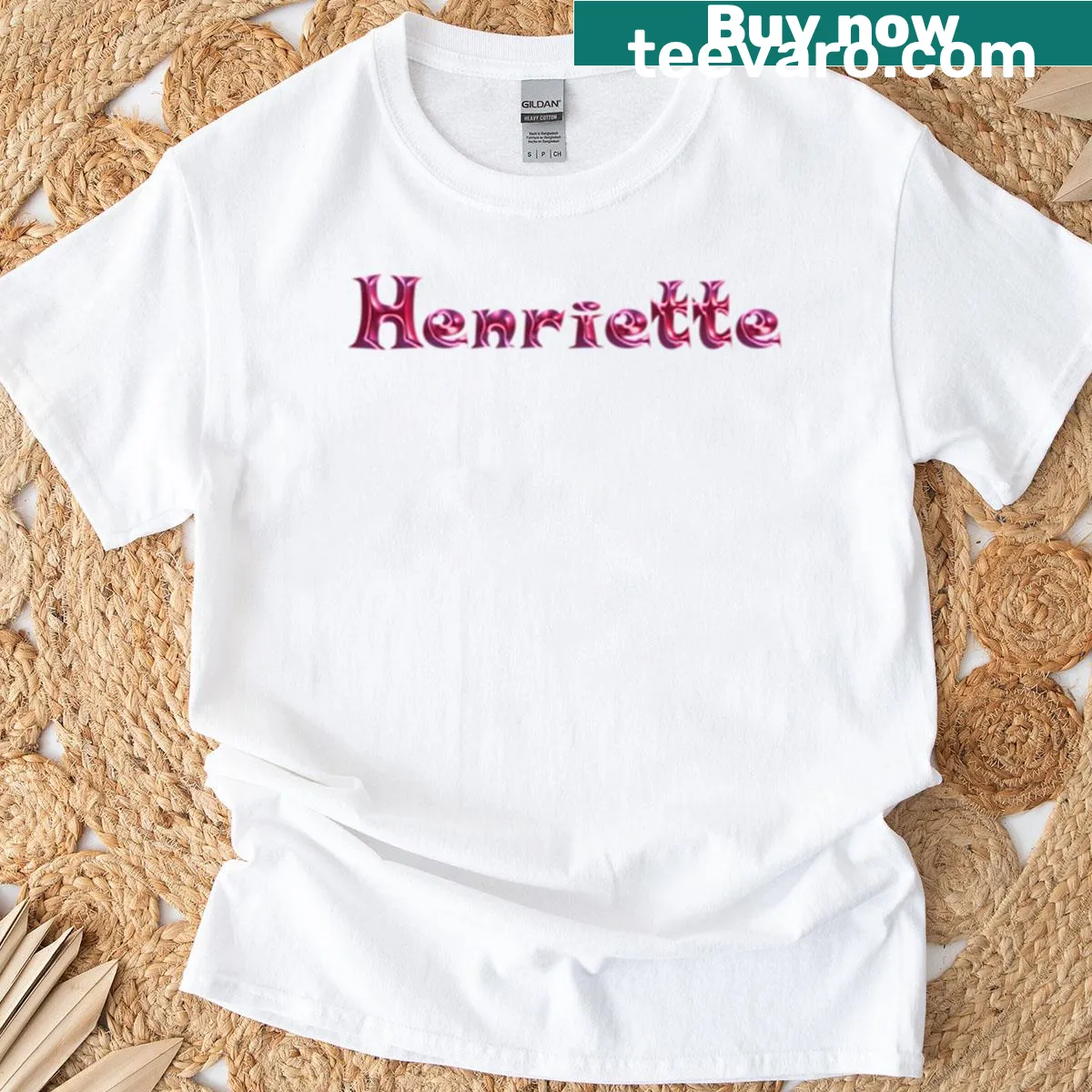 T-shirt with hand-lettered name design for Henriette — on a men's t-shirt