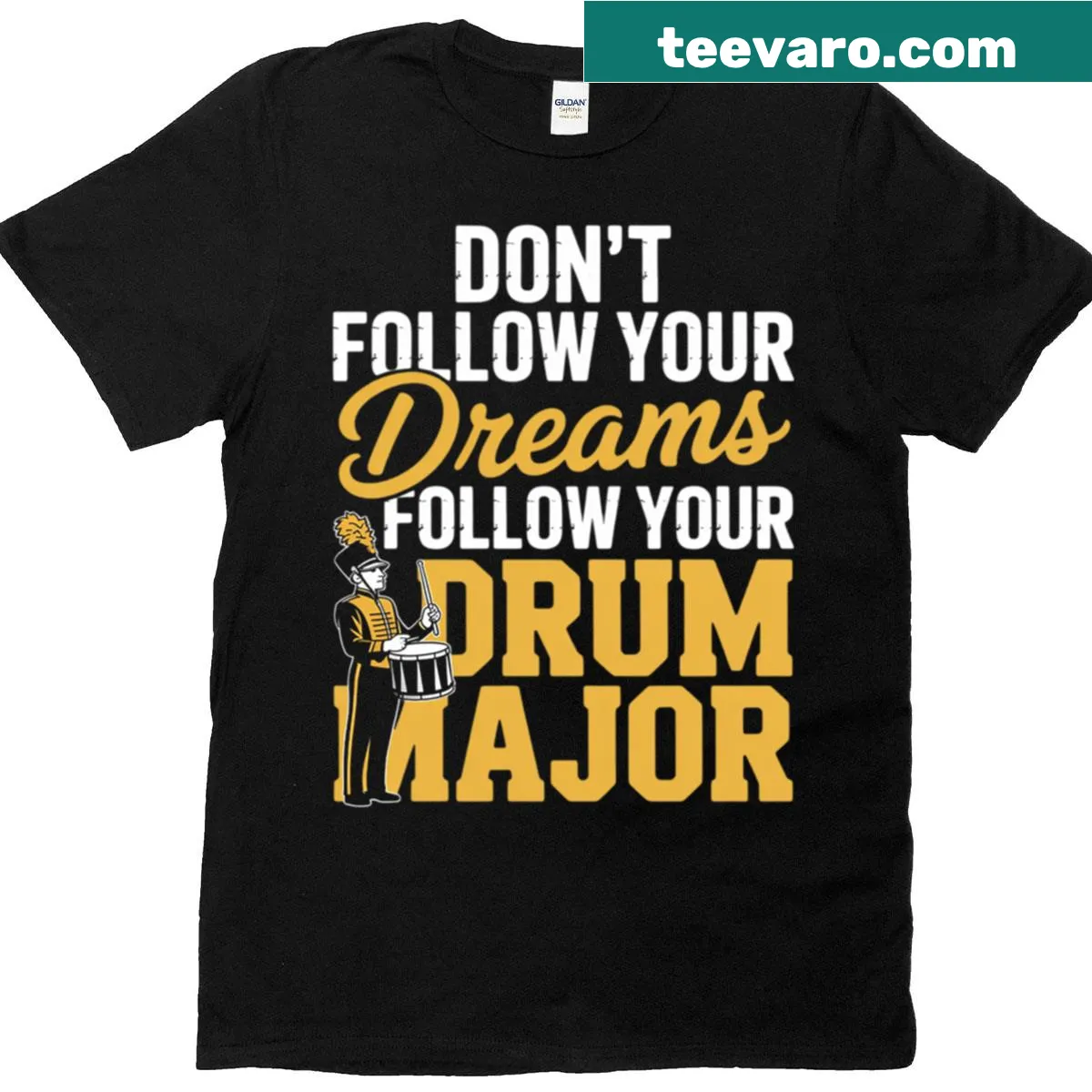 Funny T-shirt for marching band members featuring a drum major meme — on a men's t-shirt