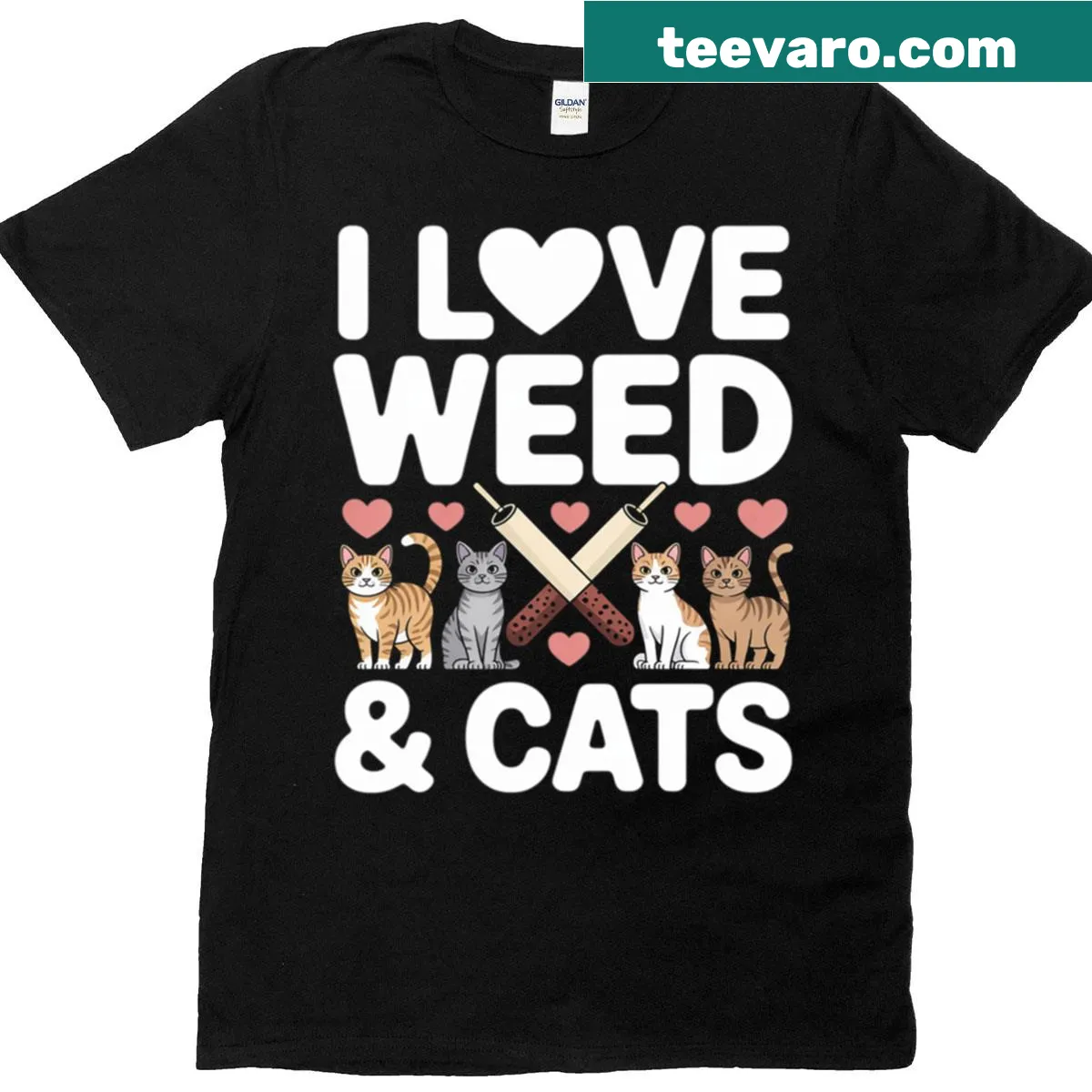 Cats and cannabis-themed t-shirt for cat lovers — on a men's t-shirt