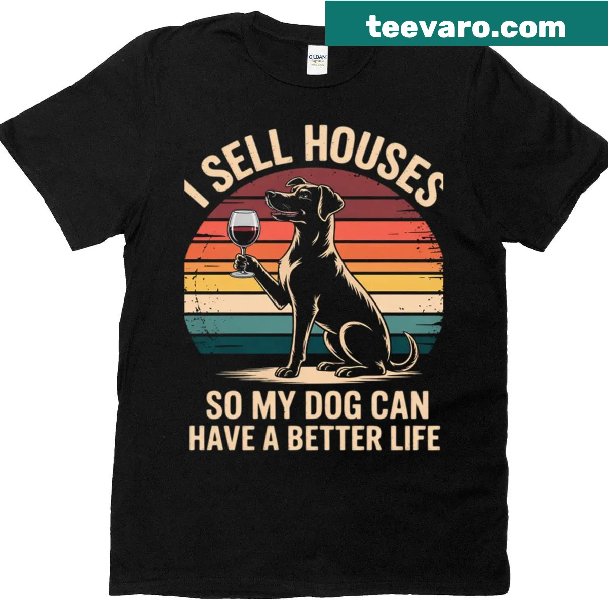 Real estate t-shirt with text about selling houses for dogs — on a men's t-shirt