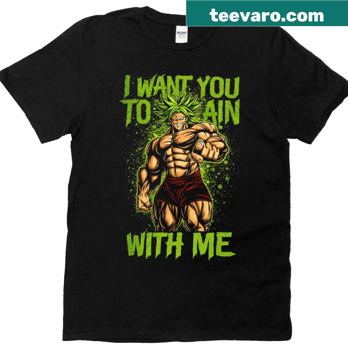 Motivational fitness t-shirt with text: I Want You To Train With Me — on a men's t-shirt