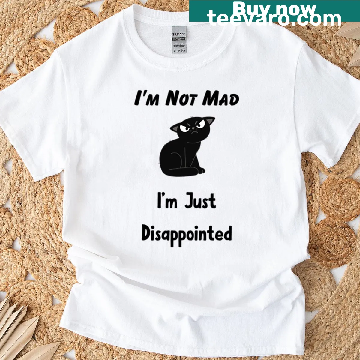 Funny sarcastic cat t-shirt with text about disappointment — on a men's t-shirt