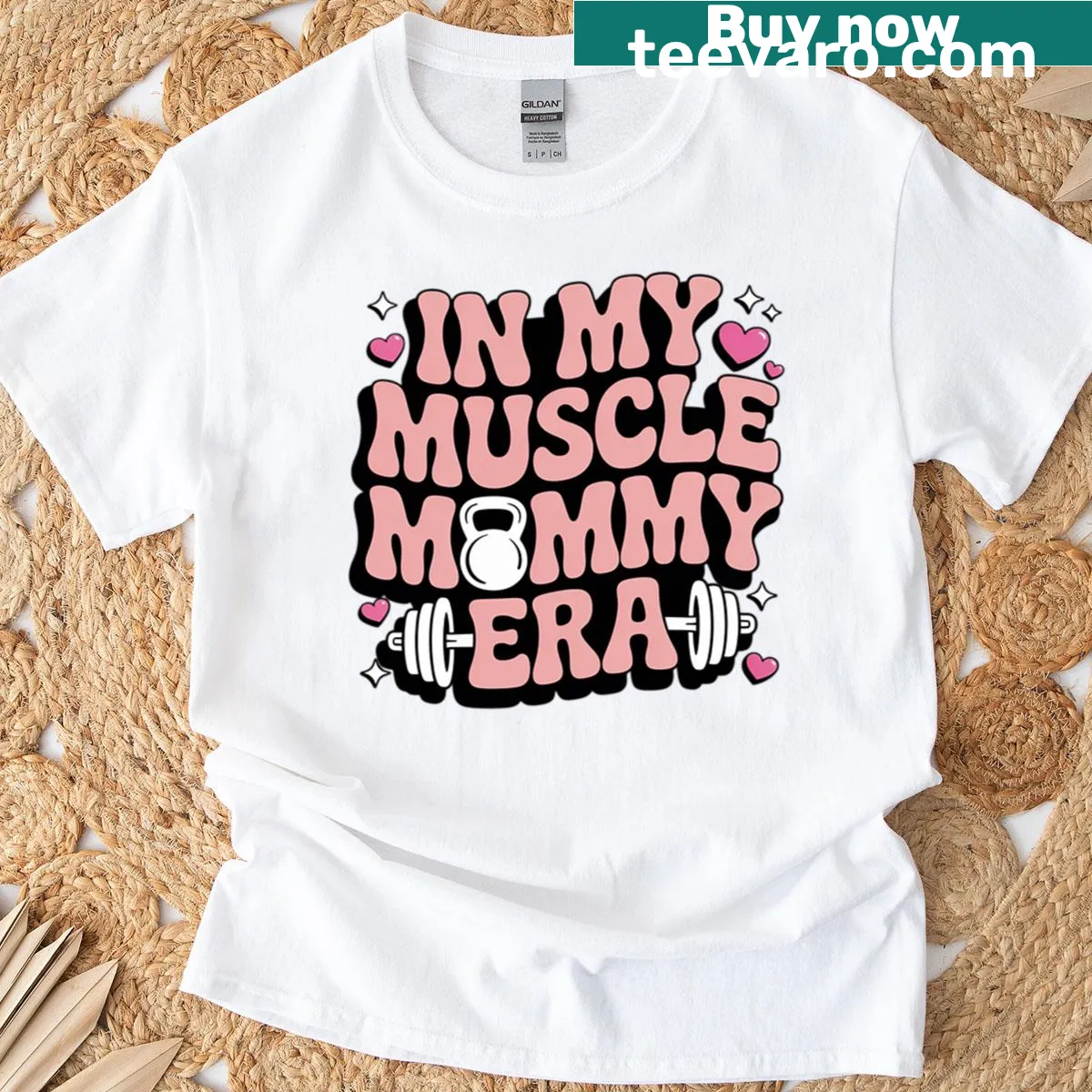 Fitness t-shirt featuring 'In My Muscle Mommy Era' text — on a men's t-shirt