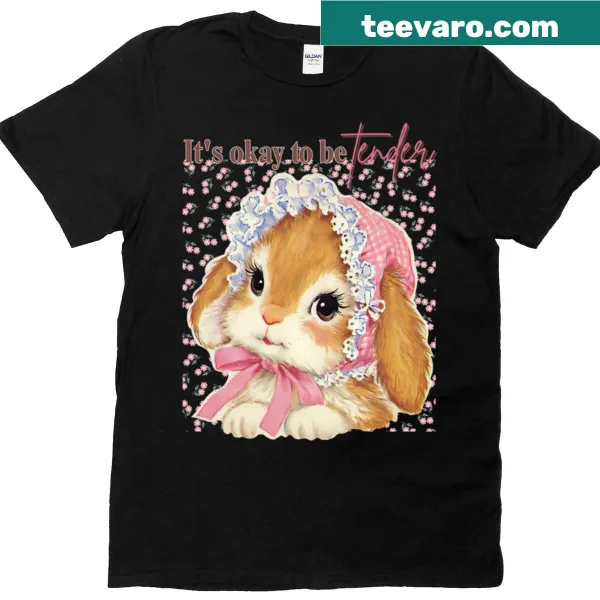 Vintage bunny illustration t-shirt promoting comfort and tenderness