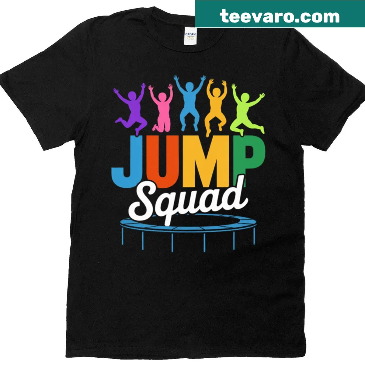 Playful trampoline-themed birthday party T-shirt — on a men's t-shirt