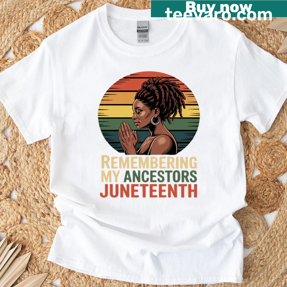 T-shirt with 'Juneteenth Loc'd Hair Remembering My Ancestors' text design. — on a men's t-shirt