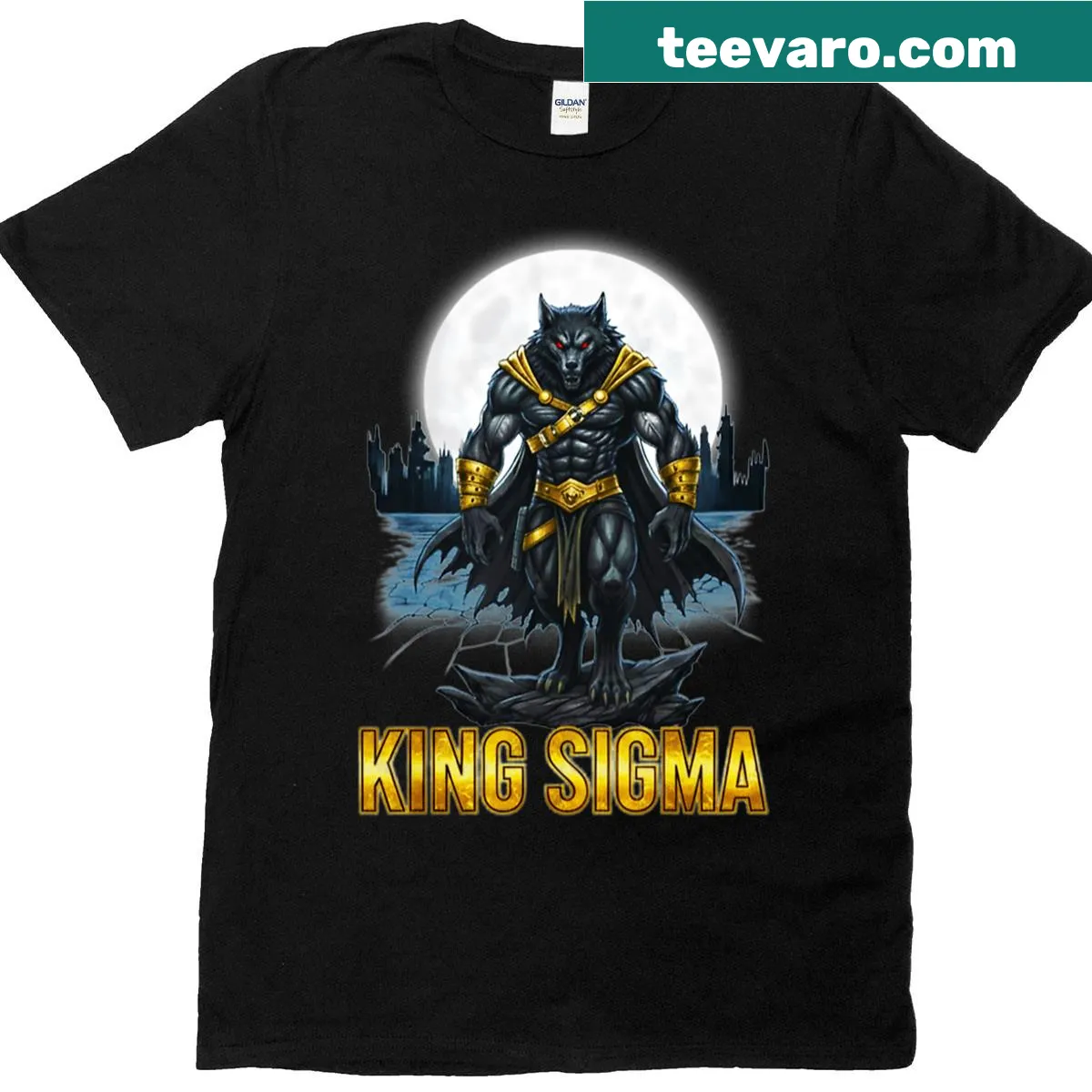 T-shirt with illustration of a powerful wolf representing Sigma traits — on a men's t-shirt