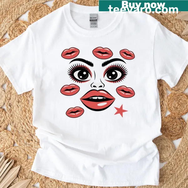 Flirty lips and diva face graphic on a sassy t-shirt