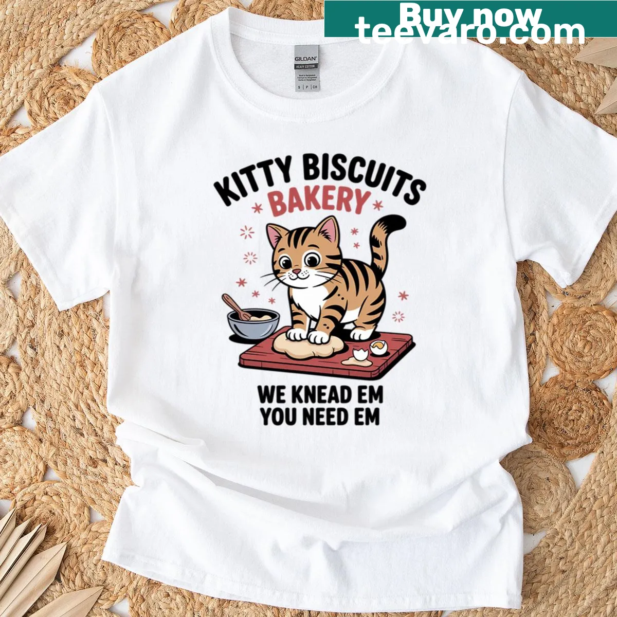 Cute cat baking-themed t-shirt with playful slogan — on a men's t-shirt