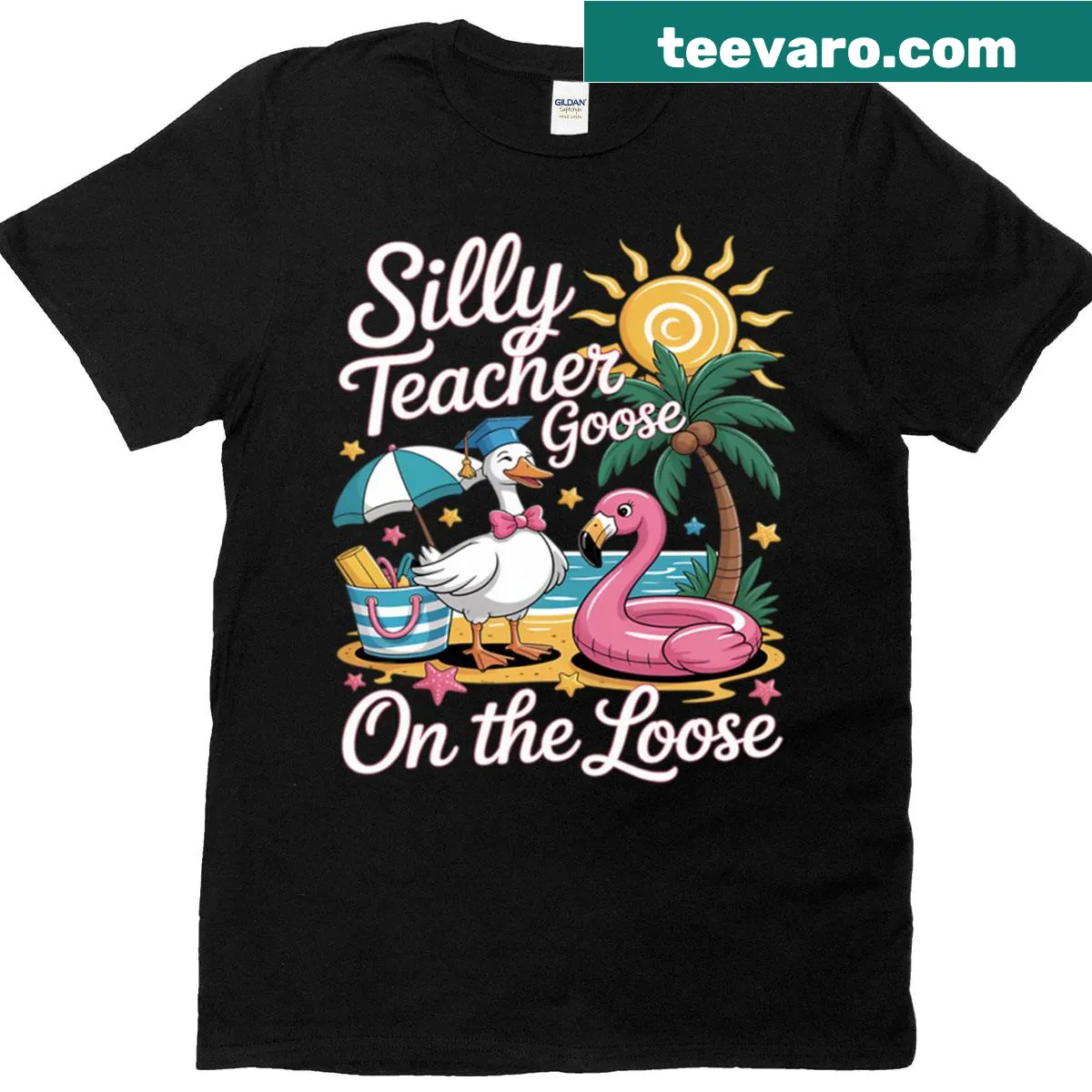 Funny last day of school t-shirt for teachers with goose design — on a men's t-shirt
