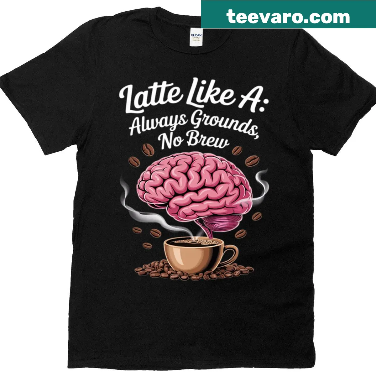 Hand-lettered T-shirt with coffee-themed pun — on a men's t-shirt