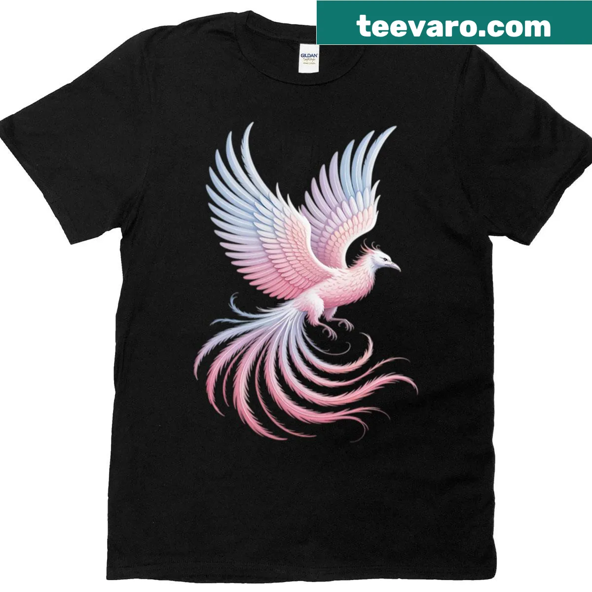 Illustrative T-shirt featuring a transsexual phoenix symbolizing pride — on a men's t-shirt